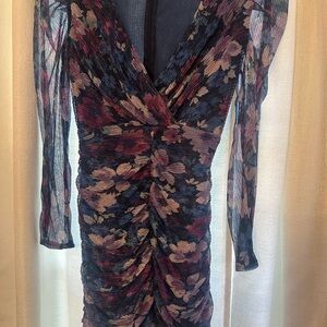 Aqua Elegant Floral Long Sleeve Dress